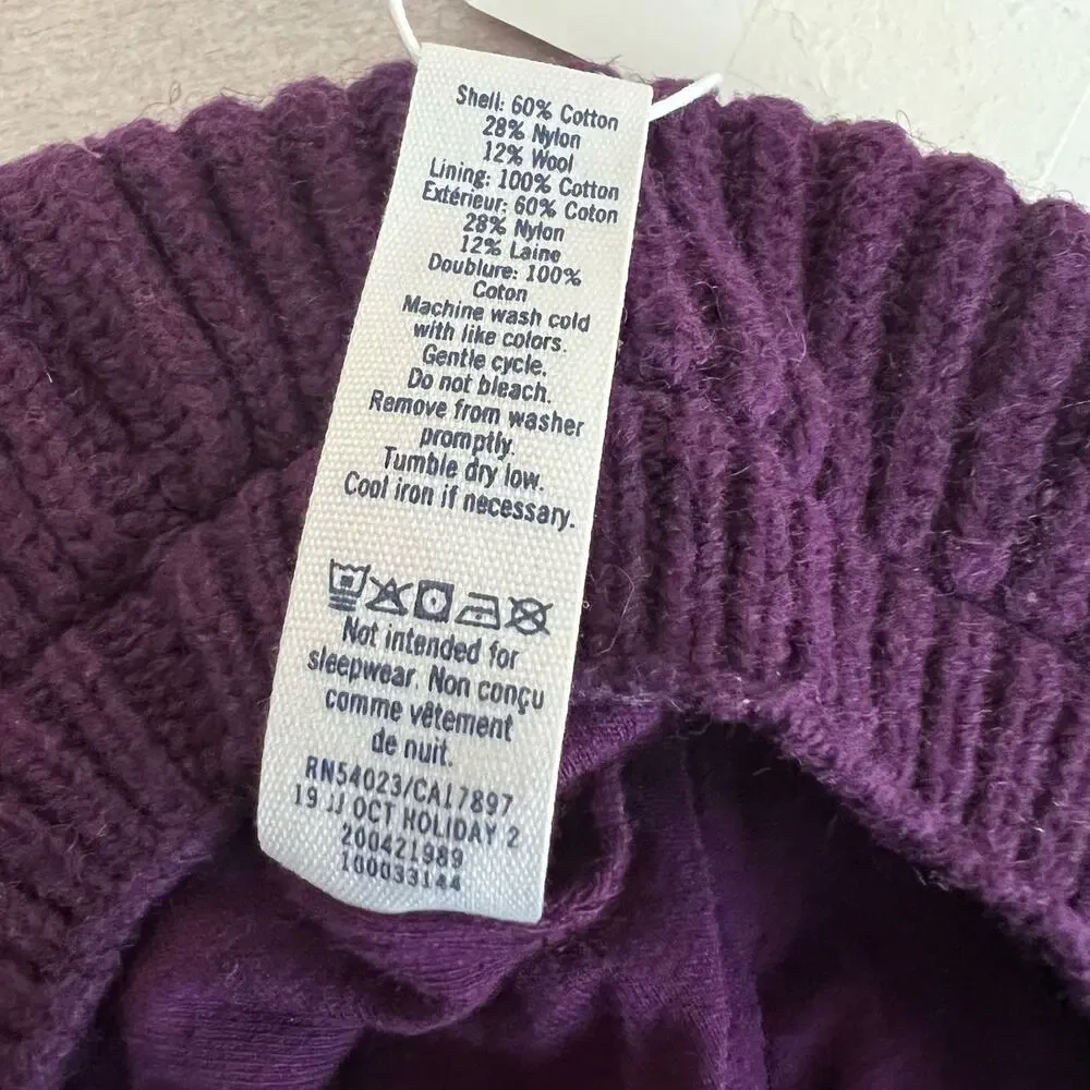 Janie and Jack Girls Ribbed Wool Blend Purple Knit Buret Hat Size 4-5